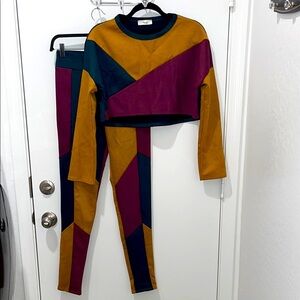 2 piece pants set Suede Colorblock set AWOO Size Large